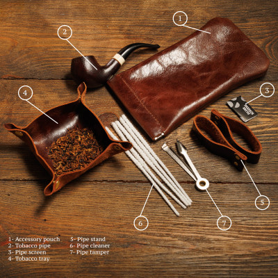 Leather Pipe Smoking Kit, Tobacco Pouch, Smoking Pipe Accessories (brown)