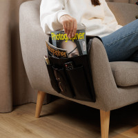 Leather Armchair Caddy: Sofa Couch Organizer with Pockets (black)