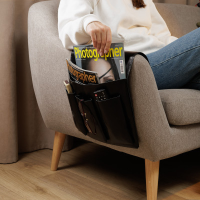 Leather Armchair Caddy: Sofa Couch Organizer with Pockets (black)