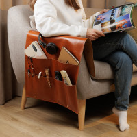 Leather Couch Organizer Sofa Caddy with Pockets, Home organizer (brown)