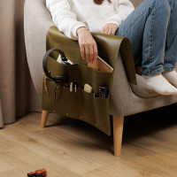 Leather Pocket Organizer for Sofa Remote Control, Holder Over the Couch Arm Caddy (olive)