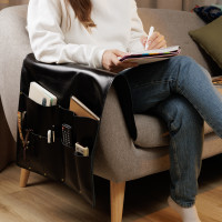 Leather Sofa Caddy with Pockets Remote Holder for Couch Over the Couch Organizer (black)